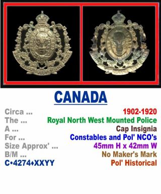 Rare Cap Badge • Canada • Royal North West Mounted Pol 