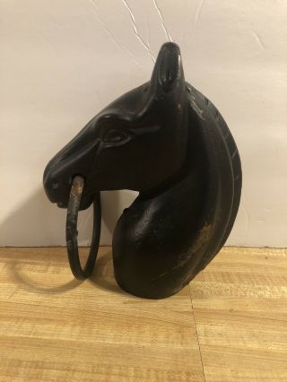 Vintage 8.  5 " Black Cast Iron Horse Head For Hitching Post