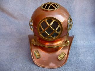 Vintage Miniature Copper,  Brass Divers Helmet Table Lamp Natical Marine Theme