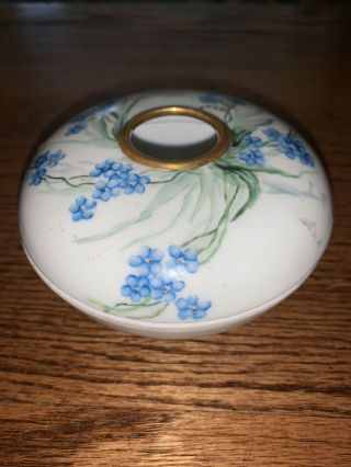 Limoges France Porcelain Hair Receiver/trinket Box Blue Floral Flowers Vintage