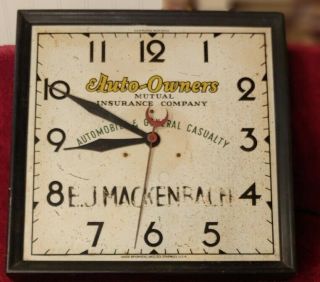 Vintage 1930s Auto Owners Insurance Advertising Tin Clock Sign Crystal Mfg.
