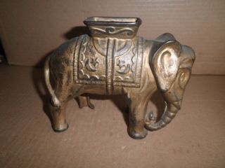 Great Old Cast Iron Large Elephant With Howdah Still Bank 1910 - 1930 