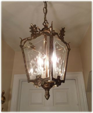 Vintage Ornate Brass Hanging Lantern Pendant Light Fixture Lamp
