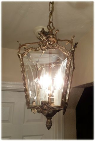 Vintage Ornate Brass Hanging Lantern Pendant Light Fixture Lamp 2