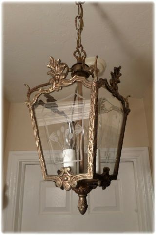 Vintage Ornate Brass Hanging Lantern Pendant Light Fixture Lamp 3