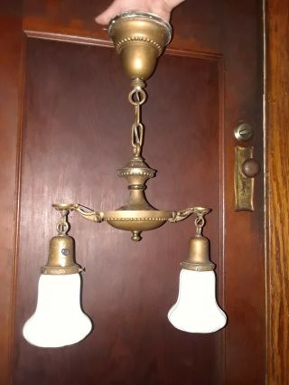 Antique Brass Vintage Arts And Crafts Craftsman Mission Light Fixture Rewired