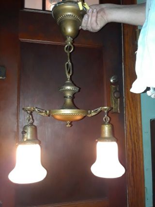 Antique Brass Vintage Arts and Crafts Craftsman Mission Light Fixture Rewired 2