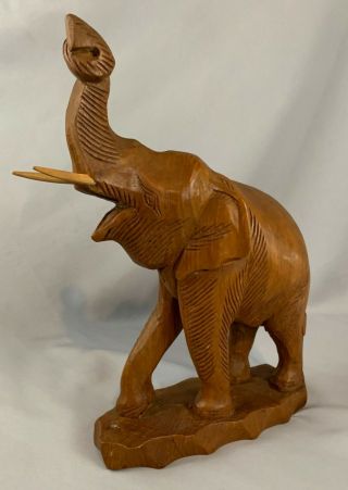 Vintage Mid - Century Hand Carved Wood Elephant Large 14 "