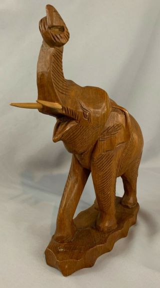 Vintage Mid - Century Hand Carved Wood Elephant Large 14 
