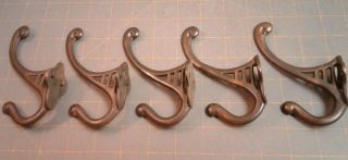 Set Of 5 Antique Art Nouveau Double Cast Iron Coat Hooks Copper Flash 1900s