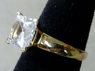Vintage Solid 14k Yelllow Gold Ring W/ Large Crystal Cz Solitaire Setting Size 8