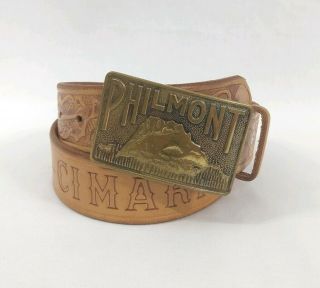Vintage Boy Scout Tooled Leather Belt & Buckle Philmont Cimarron Size 30 34 " Bsa