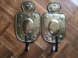 Pair Antique Swedish Hammered Brass Candle Wall Sconces Early 1900 