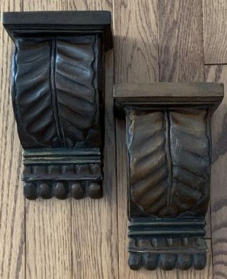 Vintage Pair Hand Carved Ornate Wood Corbel/ Wall Shelves