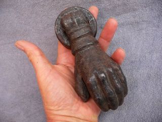 Vintage Large Iron Door Knocker " Ball In Hand " Detail Mid Century With Bolt