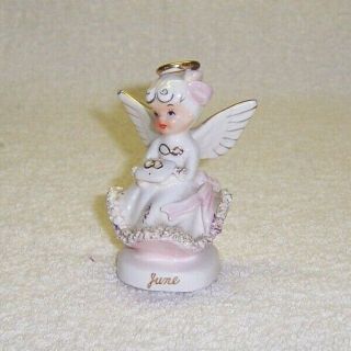 Vintage Napco " June " Angel Wedding Figurine A4307 Spaghetti Trim - Different