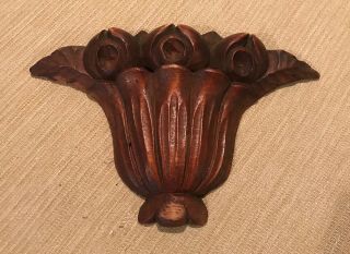 Rare Antique Architectural Salvage Wood Carved Vase Flower Motif European 1800 