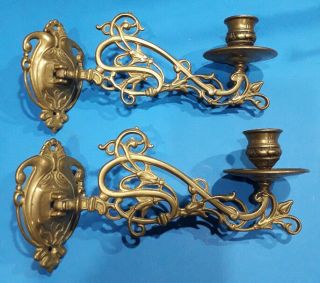 2 Large Decorative Antique Brass Candlestick Holder Wall Sconce Piano