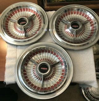 14 “ 1963 Oldsmobile Starfire 98 Accessory Hubcaps W/spinner Center,  Qty 3