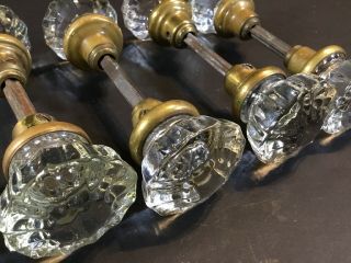 Set 6 Vintage 12 Point Crystal Glass Door Knob Set with brass spindle 2