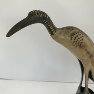 VINTAGE Hand Carved Bird Figurine made from a Natural Horn Crane Heron 16 