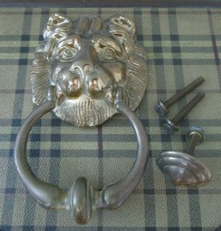 Lion Head Door Knocker W/ Bolts Plate Bronze Brass,  Vintage / Antique,  Heavy 8 "