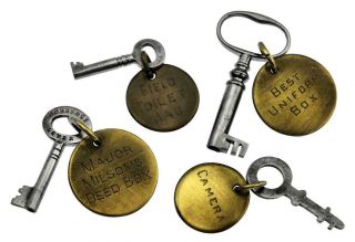 Vintage Hand Engraved Brass Tags With Keys - Uniform Box - Hobb 