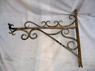 Antique Large Wrought Iron Shop Sign Bracket Hand Forged Very Decorative 1930s