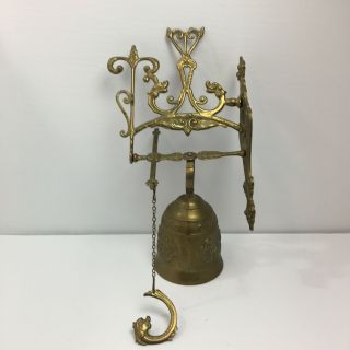 Vtg Antique Solid Brass Dragon Door Bell Qui Me Tangit Vocem Meam Audit Gold 16 "