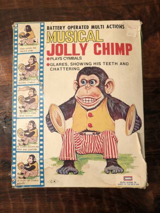Vintage Daishin Musical Jolly Chimp Toy Story Monkey W/hangtag & Box Top
