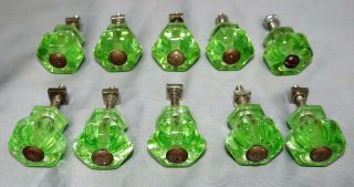 Set Of 10 Vtg Green Depression Glass Drawer Cabinet Knobs Pulls
