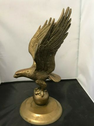 Vintage Brass Bronze American Eagle Sculpture On Metal Base Figurine 11 1/2