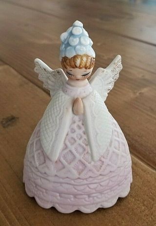 Vintage Lefton Pink Praying Angel Bell Hand Painted Porcelain Shelf Christmas