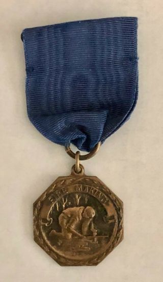 Boy Scout Bronze Fire Making Contest Medal With Blue Ribbon