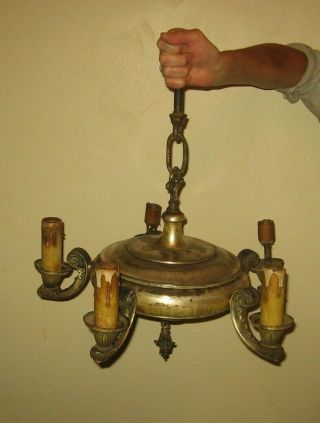 Antique Art Deco 5 Arm Pan Chandelier Ceiling Candlestick Light Fixture Stock W