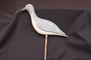 Vintage Antique Folk Art Painted Gray White Carved Wood Shorebird Bird Decoy