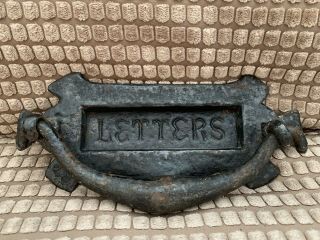 Vintage Antique Black Cast Iron Ornate Letterbox & Knocker Reclaimed Spring