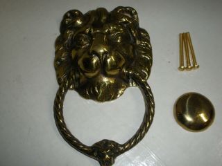 Vintage Antigue Large Brass Lion Head Door Knocker/strike Plate.  Made In England