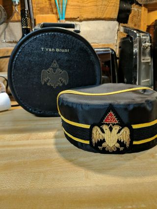 Vintage D.  Turin & Co.  Double Eagle 32nd Degree Masonic Hat And Box 7 1/2 Case