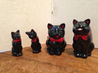 Vintage Redware Pottery Black Cat Salt Pepper Shakers Sugar & Creamer Japan