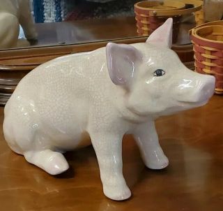 Adorable Pig Statue Large 14” Pottery Intentionally Distressed Crazed Finish