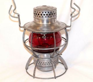 Vintage Lantern Antique Dressel Red Glass Railroad Light Metal Arlington Nj