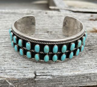 Vintage Taxco Mexico Ts - 102 925 Sterling Silver Turquoise Cuff Bracelet