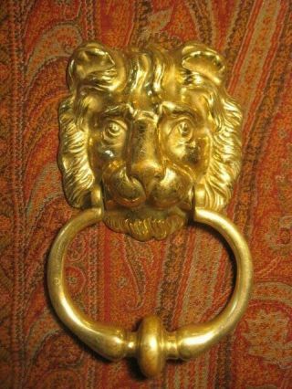 Large Antique / Vintage Brass Lion Head Door Knocker 8 " Tall