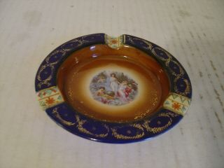 Vintage Sgk Cobalt Blue And Brown Ashtray With Ladies Made In Occupied Japan