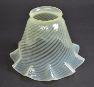 Vintage Swirled Ruffled Edge Vaseline Glass Shade 4 "