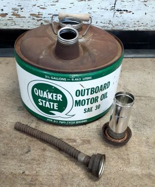 Vintage Quaker State Outboard Motor Oil Sae 30 - 2 1/2 Gallon Can