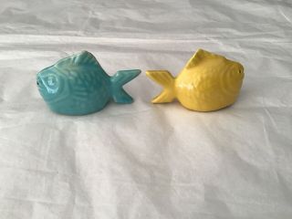 Vintage Chicken Of The Sea Yellow And Turquoise Fish Salt And Pepper Shakers