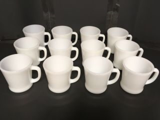 12 Vintage White Milk Glass Fire King Anchor Hocking D Handle Coffee Cups Mugs