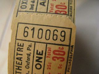 Partial Roll Of Old Oxtord Pa 30¢ Theatre Tickets